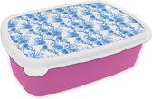 Broodtrommel Roze - Lunchbox - Brooddoos - Bloemen - Bloesem - Blauw - Collage - 18x12x6 cm - Kinderen - Meisje