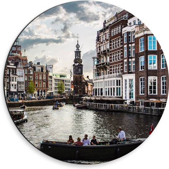 WallClassics - Dibond Wall Circle - Bateaux sur les canaux d' Amsterdam - Photo 30x30 cm sur Aluminium Wall Circle (avec système d'accrochage)