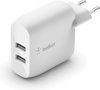 Belkin Boost Charge Universele 2-poorts snellader voor thuis - 24W -  Wit