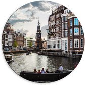 WallClassics - Dibond Muurcirkel - Bootjes door de Grachten van Amsterdam - 60x60 cm Foto op Aluminium Muurcirkel (met ophangsysteem)