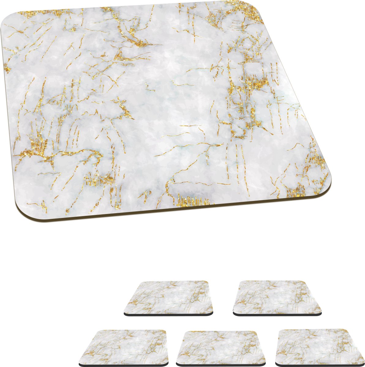 Onderzetters voor glazen - Marmer - Goud - Wit - 10x10 cm - Glasonderzetters - 6 stuks
