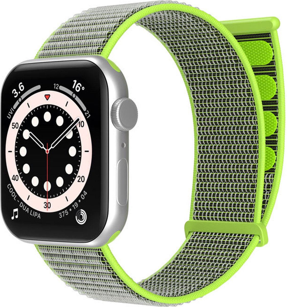 Strap-it Nylon Loop band - Geschikt voor Apple Watch bandje - Series 1/2/3/4/5/6/7/8/9/10/11/SE/SE2/SE3 - Fluorescent - Nylon bandje met klittenband - Stof iWatch bandje voor maat: 38 / 40 / 41 / 42mm