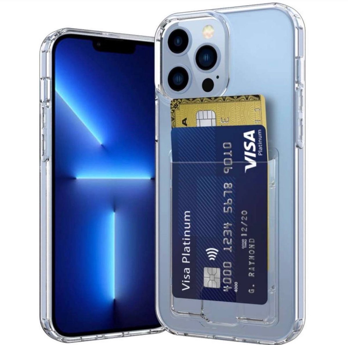 Hoesje voor iPhone 14 Pro - Hoesje Met Pasjeshouder - Hoes voor iPhone 14 Pro Pasjeshouder Card Case - Transparant