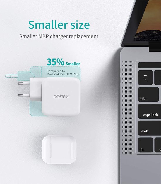 Choetech - Dual GaN-Tech stroomadapter USB-C/USB-A - Power Delivery - 65W