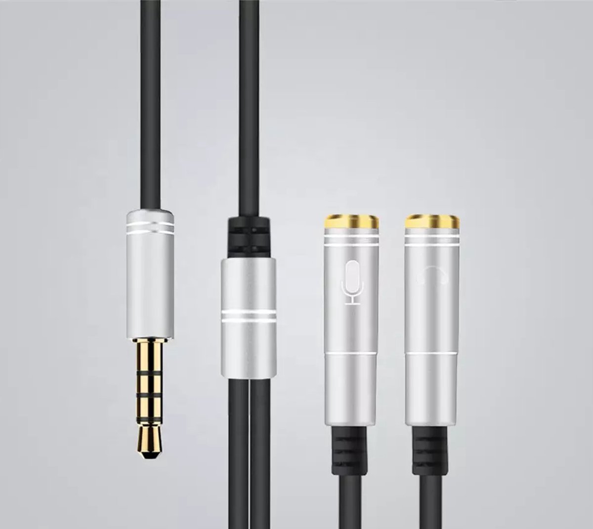 MaxVision's 3.5mm Jack Aux Female Dual Male Headset Microfoon 4-Pin Audio Splitter - Zilver