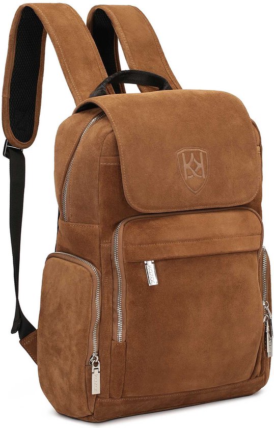 Brown suede backpack with suitcase attachment