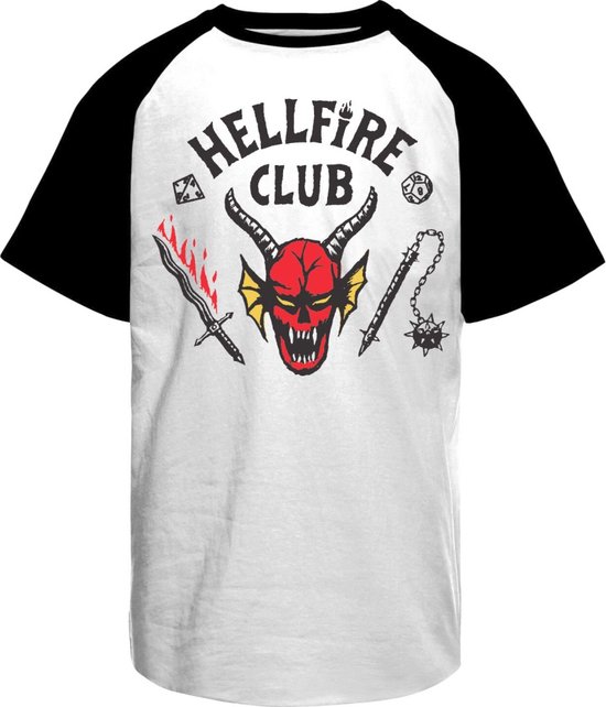 Stranger Things Raglan Tshirt Hellfire Club Wit/Zwart