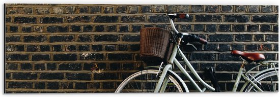 WallClassics - Dibond - fiets tegen Muur - 60x20 cm Foto op Aluminium (Wanddecoratie van metaal)