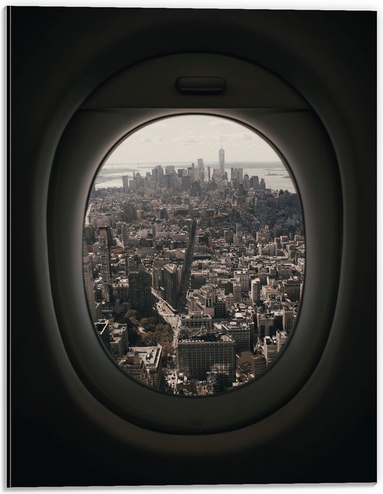 WallClassics - Dibond - Uitzicht over Wereldstad vanuit Vliegtuig - 30x40 cm Foto op Aluminium (Wanddecoratie van metaal)