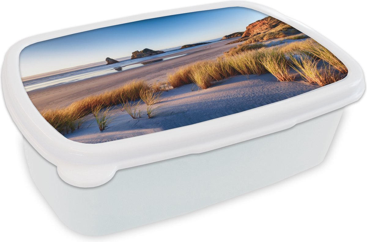 Broodtrommel Wit - Lunchbox - Brooddoos - Strand - Zee - Natuur - 18x12x6 cm - Volwassenen
