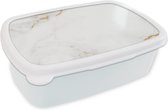 Broodtrommel Wit - Lunchbox - Brooddoos - Marmer - Goud - Wit - Luxe - 18x12x6 cm - Volwassenen