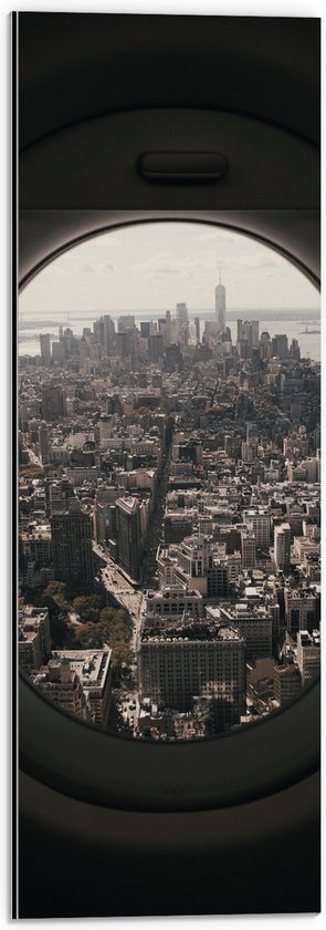 WallClassics - Dibond - Uitzicht over Wereldstad vanuit Vliegtuig - 20x60 cm Foto op Aluminium (Wanddecoratie van metaal)