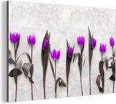 Wanddecoratie Metaal - Aluminium Schilderij Industrieel - Bloemen - Tulpen - Paars - 60x40 cm - Dibond - Foto op aluminium - Industriële muurdecoratie - Voor de woonkamer/slaapkamer