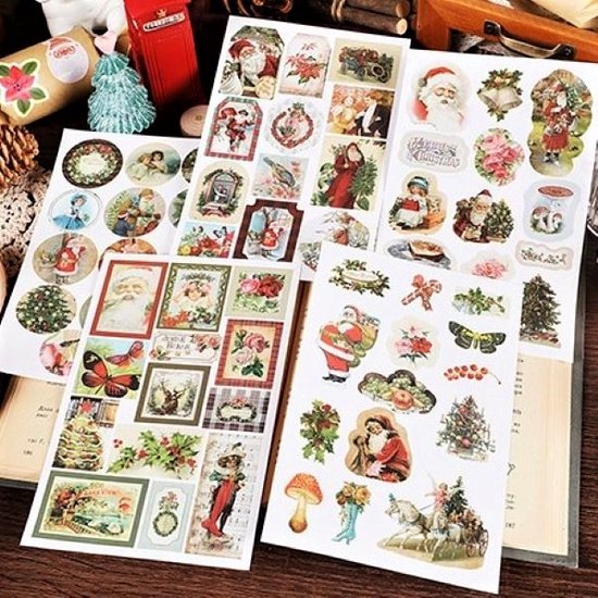 Foto: Vintage kerststickers 5 vellen christmas sticker