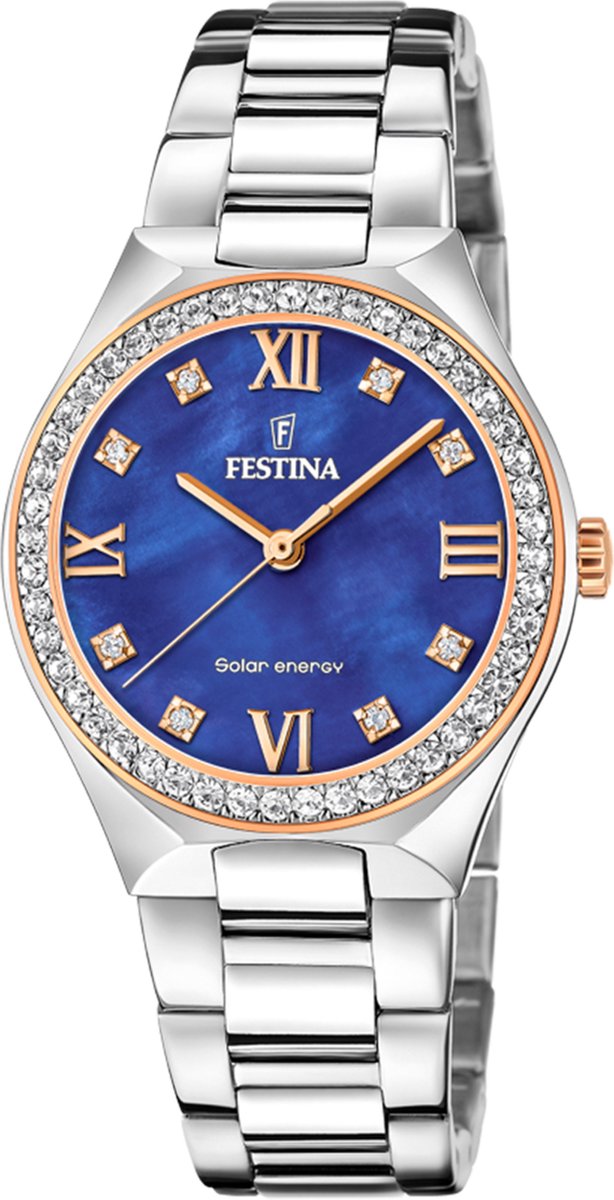 Festina dames solar energy bicolor band blauwe wijzerplaat