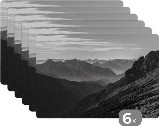 Set de table - Napperons en plastique - Montagnes - Nature - Brouillard - 45x30 cm - 6 pièces - Résistant à la chaleur - Antidérapant - Pad - Amovible
