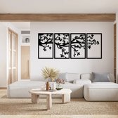 Prachtige Handgemaakte Levensboom in 4 panelen en 3D effect! 98x250cm Zwart