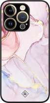 Casimoda® hoesje - Geschikt voor iPhone 14 Pro - Marmer roze paars - Luxe Hard Case Zwart - Backcover telefoonhoesje - Paars