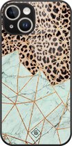 Casimoda® hoesje - Geschikt voor iPhone 14 - Luipaard Marmer Mint - Luxe Hard Case Zwart - Backcover telefoonhoesje - Bruin