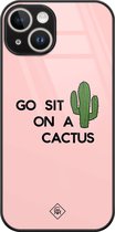 Casimoda® hoesje - Geschikt voor iPhone 14 - Go Sit On A Cactus - Luxe Hard Case Zwart - Backcover telefoonhoesje - Roze