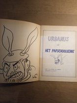 Urbanus in Het Papschoolgenie met tekening van Willy Linthout op binnenkant voorplat en sticker