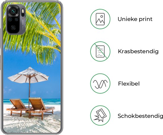 Coque Xiaomi Redmi Note 10 - Palmier - Chaise de plage - Parasol - Coque de téléphone en Siliconen