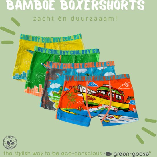 green-goose® 4 Bamboe Kinder Boxershorts voor Jongens | Boot | Maat 140-152 | 10-12 jaar | Duurzaam | Zacht | Ademend