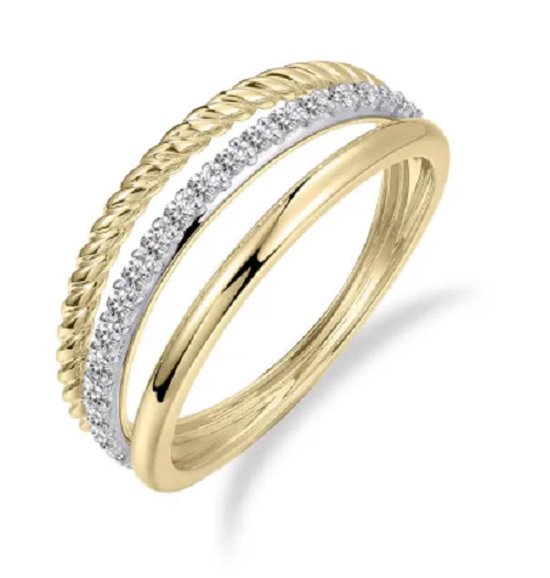 Superbe Ring Luxe 3 Anneaux Or 14K Brillant 16,50 mm. (taille 52)