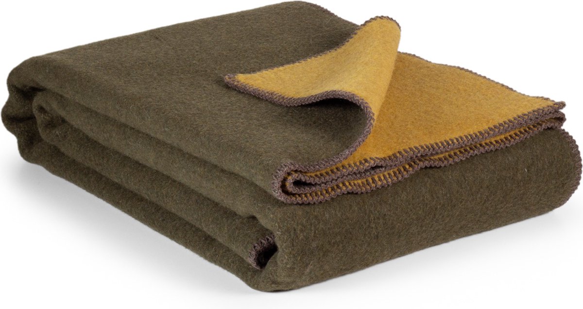 Most Khaki Meadow - 2-persoons omkeerbare bed deken - Merino wol - 200 x 220 cm - groen-geel groen, geel