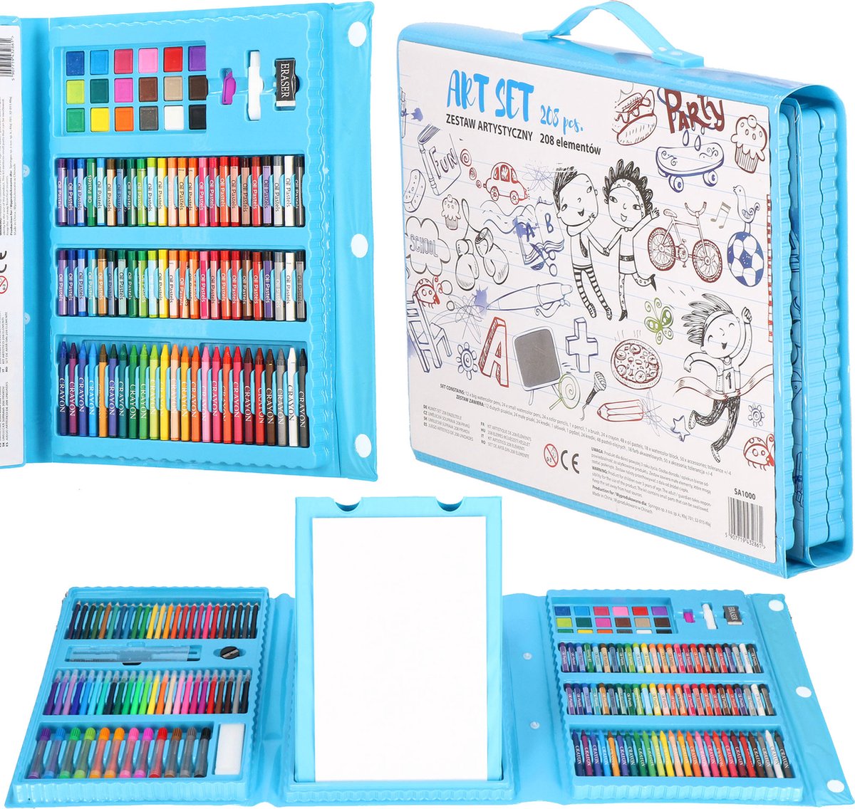 Boîte à dessin Springos - Boîte à dessin Enfants - 208 pièces - 40 x 35,5 x  5 cm - Blauw
