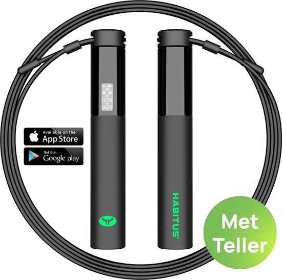 Springtouw met Teller - Habitus - Incl. App - Verstelbaar Sport Speedrope - Volwassenen - Digitaal - USB Oplaadbaar - Zwart