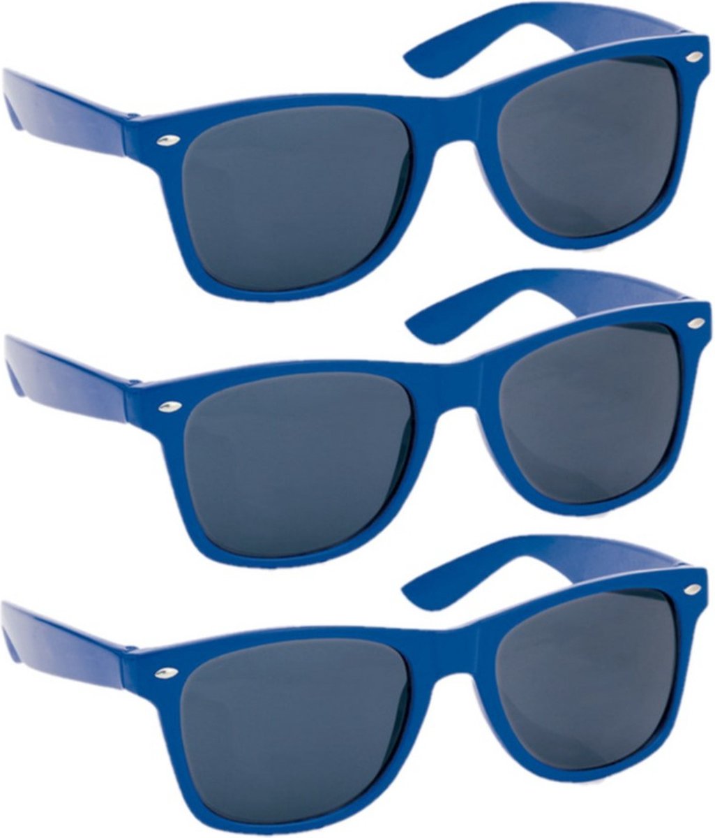 Hippe Party zonnebril - 4x - blauw - plastic - UV400 - verkleedbril - carnaval/verkleed