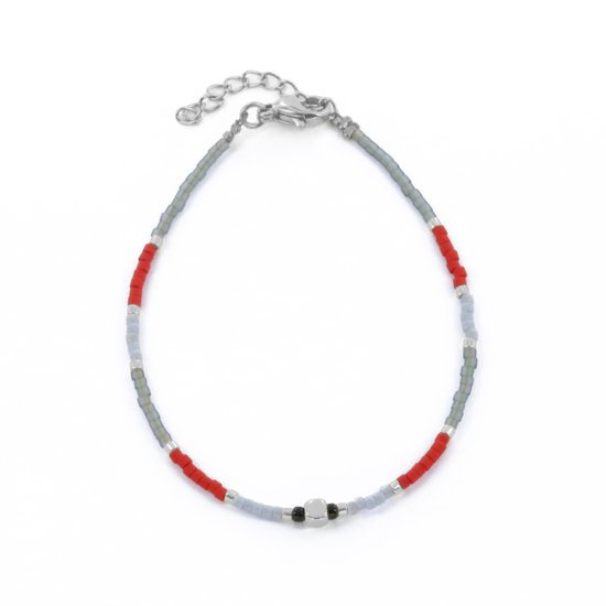 CO88 Collection 8CB-91179 Bracelets de perles Perles avec Perles Miyuki - 16+3cm - Grijs et Rouge - Couleur argent