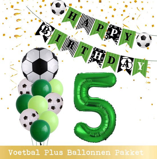 Cijfer Ballon 5 Jaar - Voetbal Ballonnen - Snoes - Pluspakket - set van 12 Sport Voetbalfan Voetbal Jongen/Meisje - Sportieve - Voetbal Vrouwen Mannen - Kinderfeestje - Verjaardag - Helium Ballon nummer 5