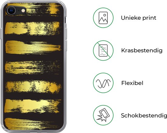 Coque iPhone 7 - Rayures Dorées sur Fond Noir - Siliconen