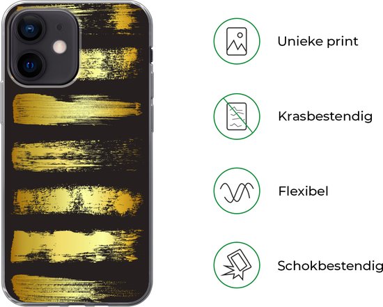 Coque iPhone 12 mini - Rayures dorées sur fond noir - Siliconen