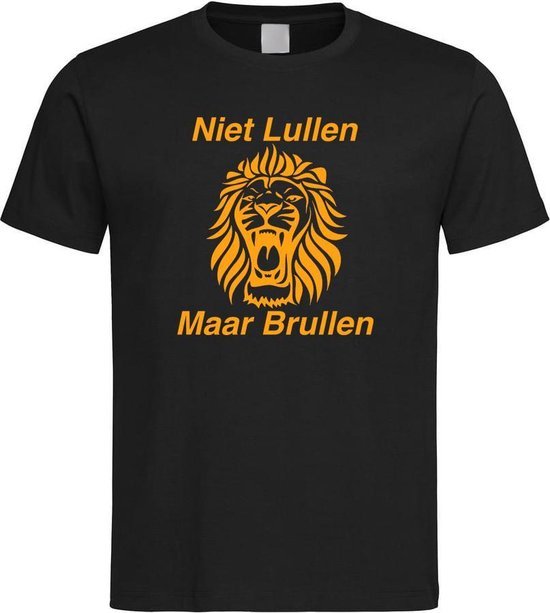 Zwart WK 2022 voetbal T-shirt met “ Niet Lullen Maar Brullen “ print Oranje maat S