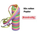 50x Papier rollen serpentines gekleurd - BRANDVEILIG - Carnaval festival optocht feest party serpentine