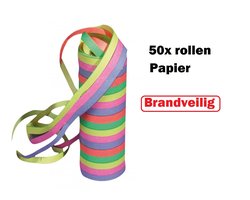 50x Papier rollen serpentines gekleurd - BRANDVEILIG - Carnaval festival optocht feest party serpentine