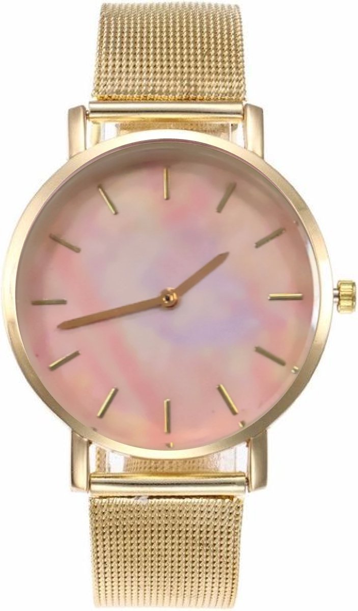 Galaxy Mesh Horloge - Goudkleurig - Rosekleurig | Staal | Ø 36 mm | Fashion Favorite