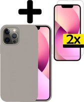 Hoesje Geschikt voor iPhone 14 Pro Hoesje Siliconen Case Met 2x Screenprotector - Hoes Geschikt voor iPhone 14 Pro Hoes Siliconen - Grijs