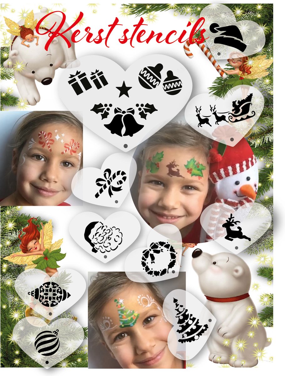 KERST TIP | Joli | Kerst stencils | sjablonen | Christmas stencils | voor schmink, verf of stiften | mylar polyester | eindeloos herbruikbaar