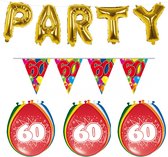 Folat - Verjaardag feestversiering 60 jaar PARTY letters en 16x ballonnen met 2x plastic vlaggetjes