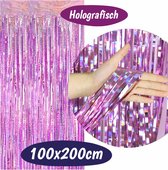 Glittergordijn – Feest Deurgordijn - Feestgordijn - Glitter Folie Gordijn - Backdrop - Fotowand Decoratie - Verjaardag Feest - Holografisch - Roze - 100x200cm