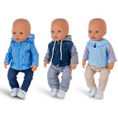 Isa's Friends® - Poppenkleding - Setje 3 Jongens outfits - Kleertjes geschikt voor o.a. BABY born - 43 cm - Geschenkverpakking