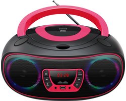 foto van Denver Draagbare Radio CD Speler Kinderen - Bluetooth - Lichteffecten - Boombox - AUX - FM - TCL212BT - Roze