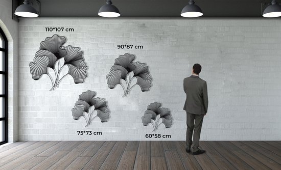 Décoration murale |Feuille / Feuille | Métal - Art mural | Décoration murale | Salle de séjour | Decor extérieur |Argent| 75x73cm