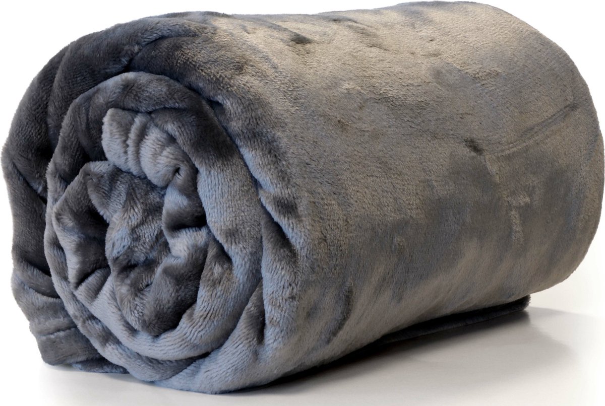 Unique Living Plaid - fleece deken - donkergrijs - polyester - 130 x 180 cm Titanium grijs