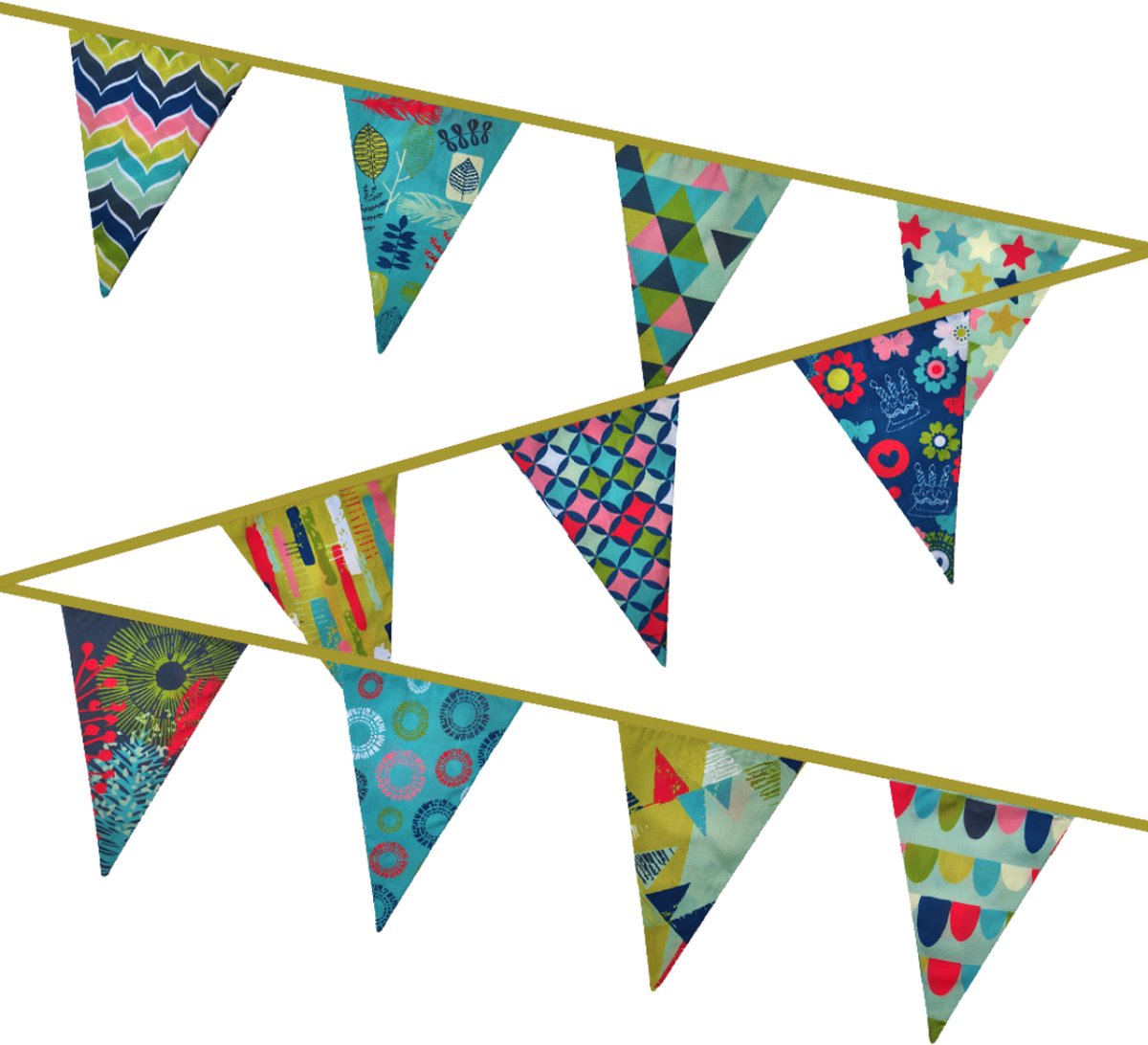 Mijn Eigen Slinger® | Stoffen Slinger | Stoffen vlaggen | Vlaggenlijn Stof | Feestslinger | Verjaardag Slinger |   XXL FANCY (11 mtr lang , 22 vlaggen) — afbeelding 3
