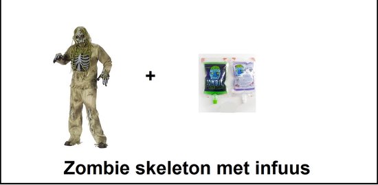 Zombie skeleton outfit aan infuus - - Halloween horror zombie scary met infuuszak walking deadthema feest